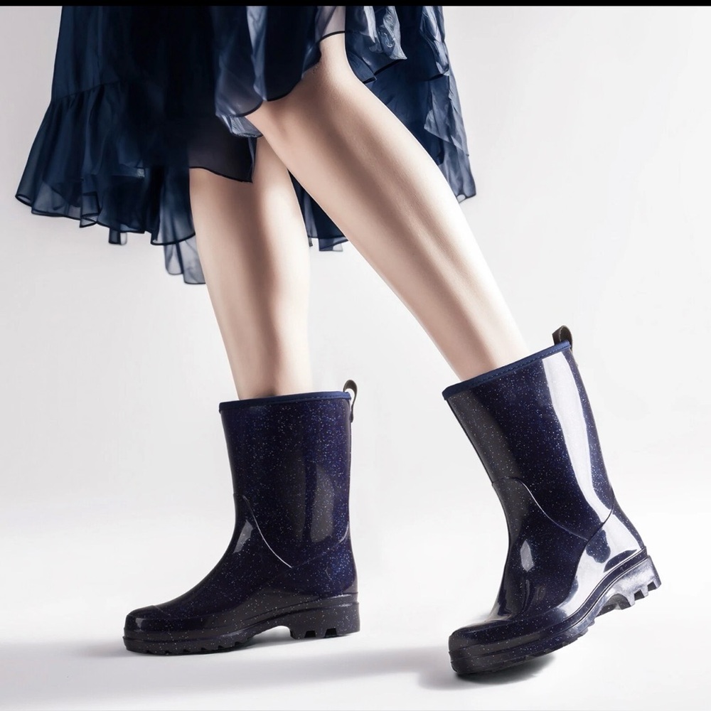 Glittery Navy Rain Boots